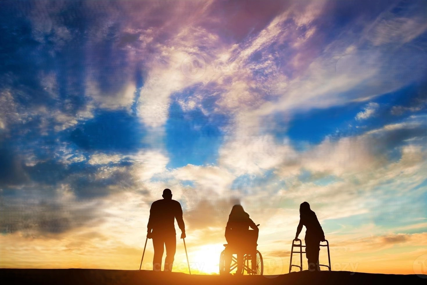 Disabled people enjoying sunset